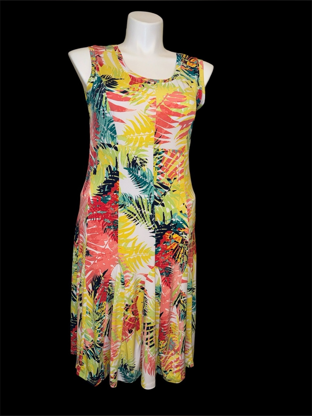 Ruby Rd. Tropical Print Sleeveless A-Line Dress - Yellow Multi